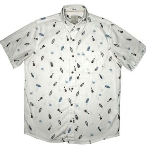Visitor Premium Shirt Mens Medium White Aloha‎ Surfboard Ukulele Palm Tree Print